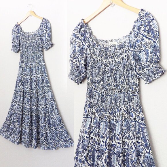 Max Studio Dresses & Skirts - Max Studio Smocked Bodice Tiered Maxi Dress Square Neck Puff Sleeves Cottagecore
